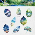 Water ripples style creative leaf stickers featuring nature watercolor landscape art - Water Ripples