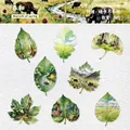 Leaf-themed watercolor sticker set with natural scenery for DIY journal decoration - Spring Warmth