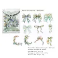 Green Daisy PET stickers set with 20 pieces featuring laser gold and shell light finish - Green Woven Daisy