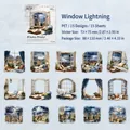 Set di adesivi in PET a tema meteo con scene di pioggia urbana per decorazioni scrapbooking - Riflesso di Fulmini alla Finestra