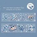 Winter Floral PET decorative tape with blue flowers and snowflakes for DIY crafts - Winter Blooms