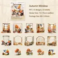 Set di 15 adesivi PET finestra d'autunno con paesaggi ad acquerello per lo scrapbooking - Finestra del Vento d'Autunno