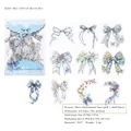 Autocollants nœuds en PET bleu clair avec laser 3D doré et effet nacre pour DIY scrap - Branche Florale Bleu Clair