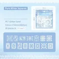 White lace and floral PET decorative stickers with glitter sand finish 30 pieces - Pure White Square Patterns