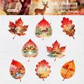 Pegatinas de acuarela Maple Red con paisajes otoñales y bosques para decoración DIY - Rojo Arce