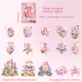PET-Aufkleber-Set Pink Wing Fairy mit 15 Blumenfee- und Pilzhaus-Illustrationen - Rosa Flügelgeist