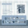 Vintage navy blue PET glitter stickers set with lace patterns and plaid fabric textures - Dark Blue Piece Patterns