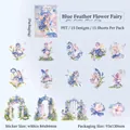 Blue Feather Flower Fairy PET sticker pack with 15 anime botanical designs for journaling - Blue Feather Flower Fairy