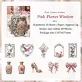Pink floral window hollow stickers set with vintage embossed designs for DIY scrapbooking - Pink Flower Window