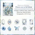 Blue butterfly and flower scrapbook stickers set with 10 vintage frames and clock motifs - Blooming Flowers