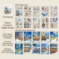 Set adesivi Notte Innevata in carta washi PET per decorazioni scrapbooking fai da te - Vista Notturna del Paese Innevato
