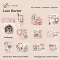 Vintage PET sticker pack featuring 10 floral and lace designs in retro pink and black - Lace Trim Decoration