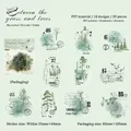 Vintage PET stickers with forest silhouettes and retro English typography in green - Between Grass and Trees