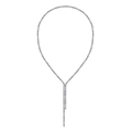 Minimalist S925 sterling silver Y-shaped long necklace with polished beads and metal tubes - White Gold