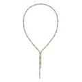 Minimalist Y-shaped tennis bracelet with alternating gold beads and silver cylinders - Gold and Silver Two-tone