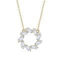 Minimalist gold necklace with circular pendant featuring baguette-cut zircon stones - Gold