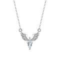 Elegante collar de plata S925 con colgante de alas de ángel en circón y gota de cristal - Plateado