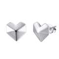 Minimalist S925 sterling silver heart-shaped stud earrings with geometric 3D facets - Geometric Heart Stud Earrings (APE138-P) / Silver