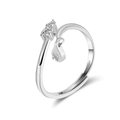 Minimalistischer S925 Sterlingsilber Ring mit Zirkonia und Tropfenanhänger - Einstellbar Offen / Silber
