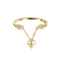 S925 sterling silver gold heart fringe chain ring with adjustable beads on white background - Adjustable Open / Gold