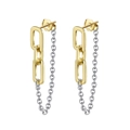 S925 sterling silver drop earrings with mixed gold and silver link chain tassels - 33*6mm / Platinum and 14K Gold