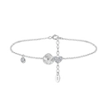 Pulsera de plata de ley S925 con dijes de corazón y flores con diamantes redondos - 16.5+5CM / Platinado / Plateado