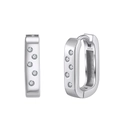Minimalist S925 sterling silver square hoop earrings with micro-set cubic zirconia - Silver / 13x3mm