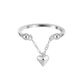 S925 sterling silver ring featuring a dangling heart charm and delicate chain detail - Adjustable Open / Silver
