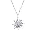 Silver sunflower pendant necklace with a sparkling central cubic zirconia on a cable chain - Silver Tone (925 Silver Platinum Plated Zirconia)