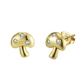 925 sterling silver mushroom stud earrings with gold finish and sparkling zircon stones - Gold