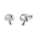 925 sterling silver mushroom stud earrings with sparkling cubic zirconia inlay - Silver