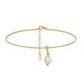 Élégant bracelet en argent S925 doré avec chaîne épi et pendentif perle blanche en goutte - Chaîne Chopin 21.5+5cm (Rhodium Plaqué)