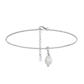 Bracelet de cheville élégant en argent S925 avec perle blanche et fermoir mousqueton - Chaîne Chopin 21.5+5cm (Plaqué Or 14K)