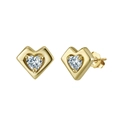 Elegant s925 gold-plated heart stud earrings with cubic zirconia in a three-prong setting - 7.3*8.3mm / Gold (925 Silver 14K Gold Plated)