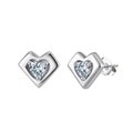 Elegant S925 sterling silver heart stud earrings with cubic zirconia in a minimalist style - 7.3*8.3mm / Silver (925 Silver Platinum Plated)