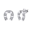Elegant S925 sterling silver horseshoe stud earrings featuring five clear cubic zirconia stones - Silver