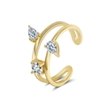 Minimalist S925 sterling silver double layer open ring with zircons in golden finish - 14K Gold Plated (Adjustable)