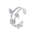 S925 sterling silver open ring with double lines and pear-cut zircon stones - White Gold Color (Adjustable Open)