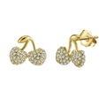 Pendientes de cereza en plata S925 dorada con brillantes cristales de circón blanco - 10*8.5mm 1.11g / Oro de 14K