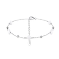 Elegantes 925 Sterling Silber Fußkettchen mit weißen Kleeblatt-Anhängern und polierten Perlen - Kleeblatt-Stil (GMA01) / 21.5+5cm / Silber