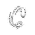 Minimalistischer mehrlagiger 925 Sterling Silber Ring mit Zirkonia-Mikropavé-Besatz - Einstellbar Offen / Silber