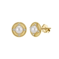 Detail of S925 hallmark on gold plated silver pearl earrings with sunburst diamond design - Sunburst Zirconia Design / 11mm / 14K Gold