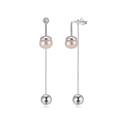 Primer plano del sello S925 en pendientes colgantes de perla rosa y borla de plata - Chapado en Platino Estilo Perla Rosa (GPE124)