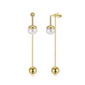 Primer plano detallado del sello S925 en pendientes de perlas con borlas chapados en oro - Chapado en Oro 14K Estilo Perla Blanca (GPE124)
