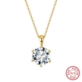 Makro-Detail der klassischen Sechs-Krallen-Fassung einer goldenen Halskette aus 925er Silber - 6-Krallen Zirkonia Anhänger Stil / 1 Karat (6,5mm) / Gold