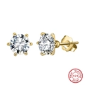 Dettaglio degli orecchini in argento 925 con montatura a sei griffe e zirconi rotondi - Oro (9mm 3 Carati)