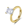 Elegante anello regolabile in argento sterling S925 con zircone taglio smeraldo e quattro griffe - Aperto Regolabile / 1 ct / Oro 14K (Rettangolo 5x7mm)