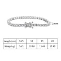 3mm silver tennis bracelet size chart showing lengths 16.5cm to 20cm and weight specs - 16.5cm / 3mm Round Style / Silver