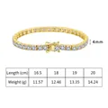 Bracelet tennis hip hop en argent 925 de 4mm avec guide des tailles et poids - Argent S925 rond 4 mm plaqué or 14 carats, longueur : 16,5 cm, poids : env. 11,57 g