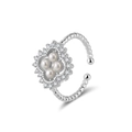 Anello a fiore in argento con perle d'acqua dolce e zirconi su fascia perlata - Stile Fascia a Sfere con Quattro Perle Floreali (GPR25-P) / Argento